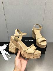 Chanel Women's Leather Platform Wedge Sandal Beige - 6