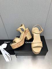Chanel Women's Leather Platform Wedge Sandal Beige - 5