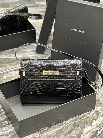 YSL Manhattan Shoulder Bag In Black Crocodile-Embossed Shiny Leather