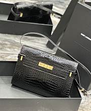 YSL Manhattan Shoulder Bag In Black Crocodile-Embossed Shiny Leather - 4