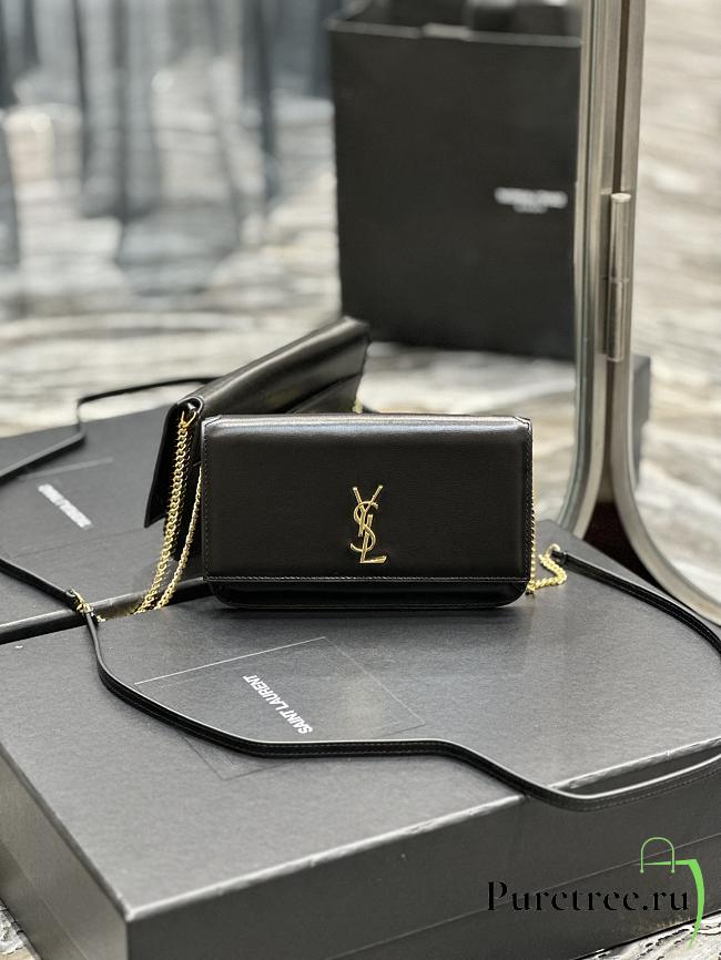 YSL Cassandre Phone Holder With Strap In Black Smooth Leather 18x11x2 cm - 1