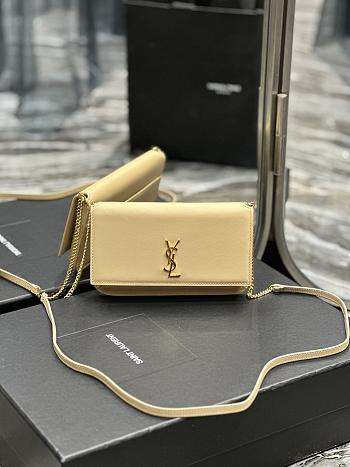 YSL Cassandre Phone Holder With Strap In Beige Smooth Leather 18x11x2 cm