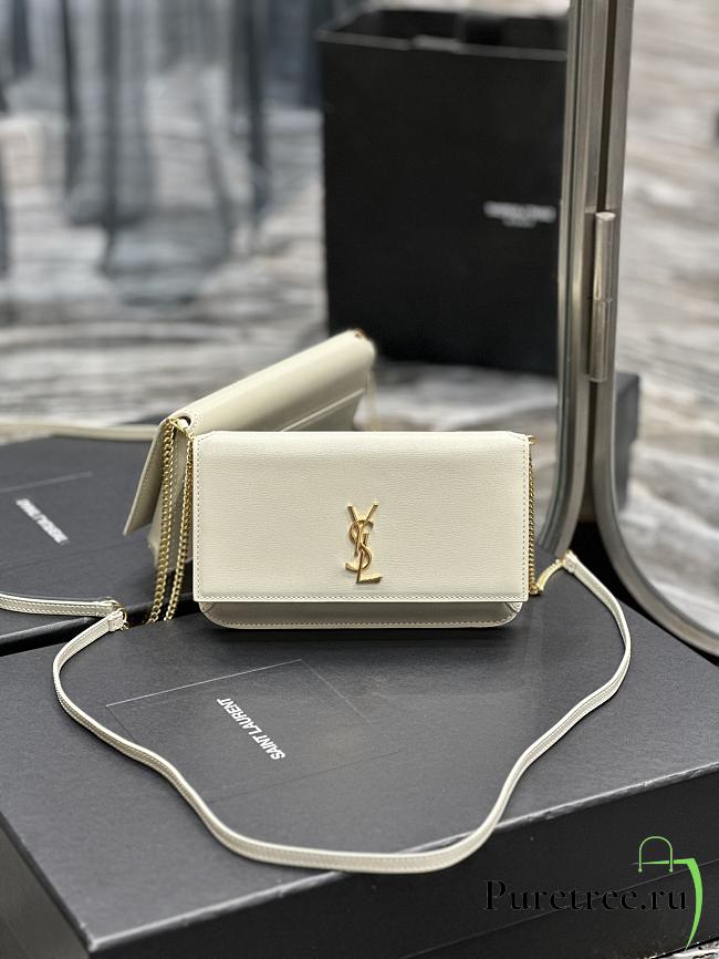 YSL Cassandre Phone Holder With Strap In White Smooth Leather 18x11x2 cm - 1