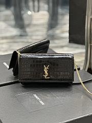 YSL Cassandre Saint Laurent Phone Holder Black Shiny Crocodile Embossed Leather - 1