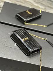 YSL Cassandre Saint Laurent Phone Holder Black Shiny Crocodile Embossed Leather - 3