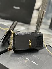 YSL Cassandre Saint Laurent Phone Holder Black Shiny Crocodile Embossed Leather - 4