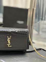 YSL Cassandre Saint Laurent Phone Holder Black Shiny Crocodile Embossed Leather - 6
