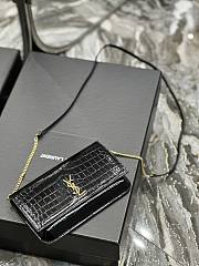 YSL Cassandre Saint Laurent Phone Holder Black Shiny Crocodile Embossed Leather - 5