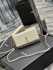 YSL Cassandre Saint Laurent Phone Holder White Shiny Crocodile Embossed Leather - 4