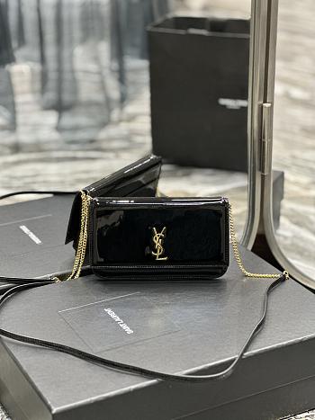 YSL Cassandre Phone Holder With Strap In Black Shiny Leather 18x11x2 cm