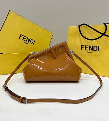 Fendi First Midi Small Brown Patent Leather Bag size 26x18x9.5 cm