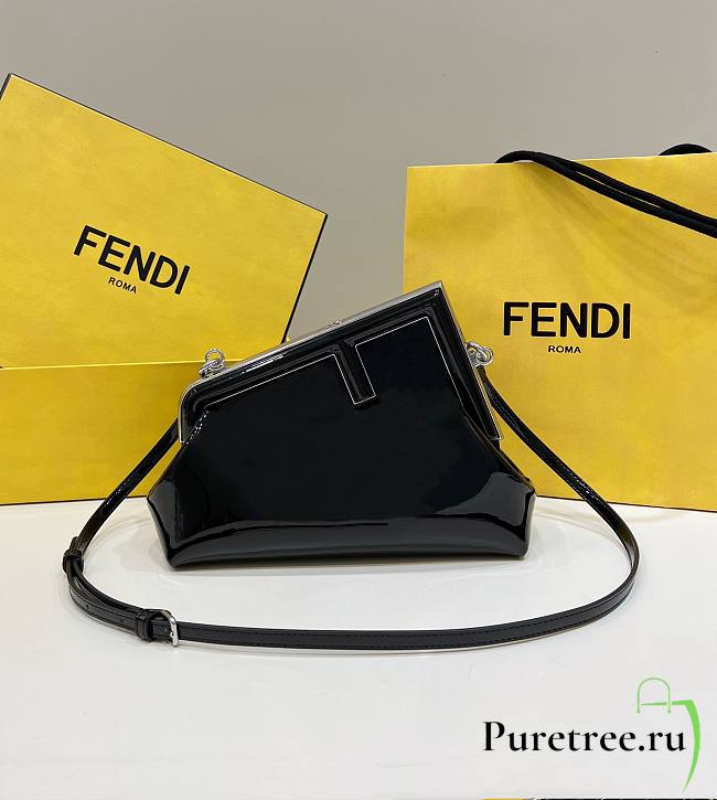 Fendi First Midi Small Black Patent Leather Bag size 26x18x9.5 cm - 1