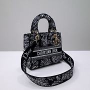 Dior Medium Lady D-Lite Bag Black and White Plan de Paris Embroidery - 2