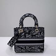 Dior Medium Lady D-Lite Bag Black and White Plan de Paris Embroidery - 3
