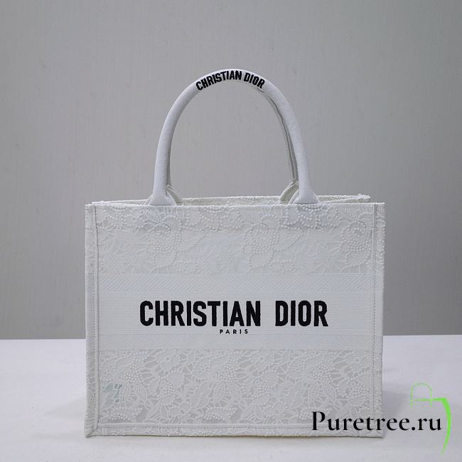 Dior Medium Book Tote White Multicolor D-Lace Embroidery with Macramé Effect  - 1