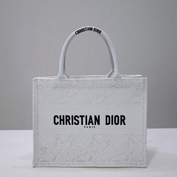 Dior Medium Book Tote White Multicolor D-Lace Embroidery with Macramé Effect 