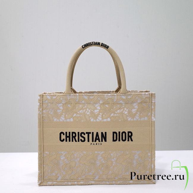 Dior Medium Book Tote Gold-tone D-Lace Embroidery with Macramé Effect - 1