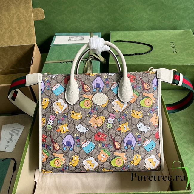 Gucci Animal Print Small Tote Bag Beige/Ebony GG Supreme 31x26.5x14 cm - 1