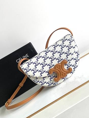 Celine Besace Cuir Triomphe In Triomphe Canvas And Calfskin Blue