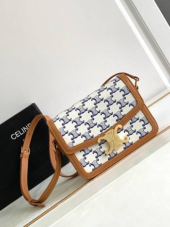 Celine Teen Triomphe Bag In Triomphe Canvas And Calfskin Blue