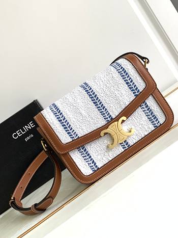 Celine Classique Triomphe Bag In Striped Textile And Calfskin White/Blue