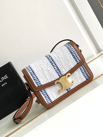 Celine Teen Triomphe Bag In Striped Textile And Calfskin White/Blue