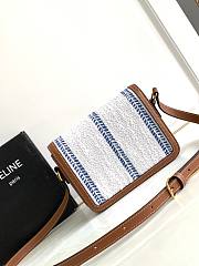 Celine Teen Triomphe Bag In Striped Textile And Calfskin White/Blue - 3