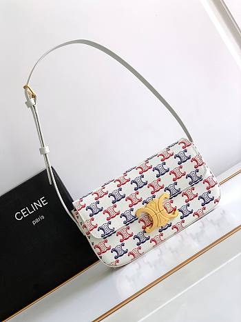 Celine Shoulder Bag Triomphe In Triomphe Canvas And Calfskin Blue/Red