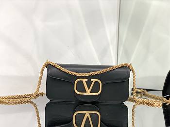 Valentino Locò Black Calfskin Shoulder Bag Gold-tone Logo