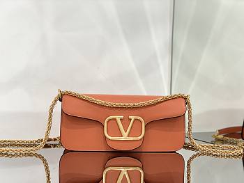 Valentino Locò Orange Calfskin Shoulder Bag Gold-tone Logo