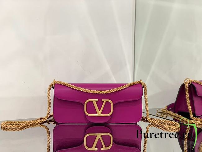 Valentino Locò Purple Calfskin Shoulder Bag Gold-tone Logo - 1