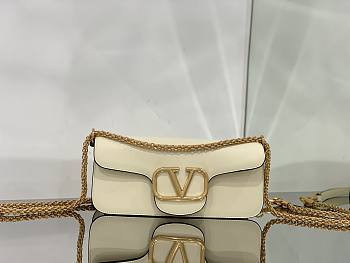 Valentino Locò White Calfskin Shoulder Bag Gold-tone Logo