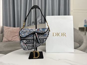 Dior Saddle Bag Denim Multicolor Dior Jardin Magique Embroidery 25 cm