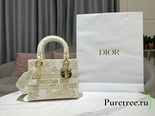 Dior Medium Lady D-Lite Bag Dior Jardin d'Hiver Embroidery with Gold-Tone Metallic Thread - 1
