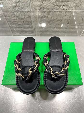 Bottega Veneta Dot Chain-braided Black Leather Flat Sandals