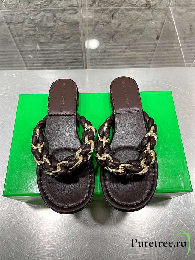 Bottega Veneta Dot Chain-braided Brown Leather Flat Sandals - 1