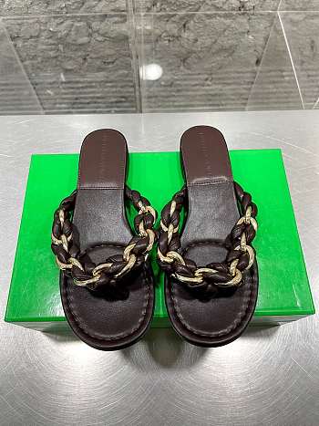 Bottega Veneta Dot Chain-braided Brown Leather Flat Sandals