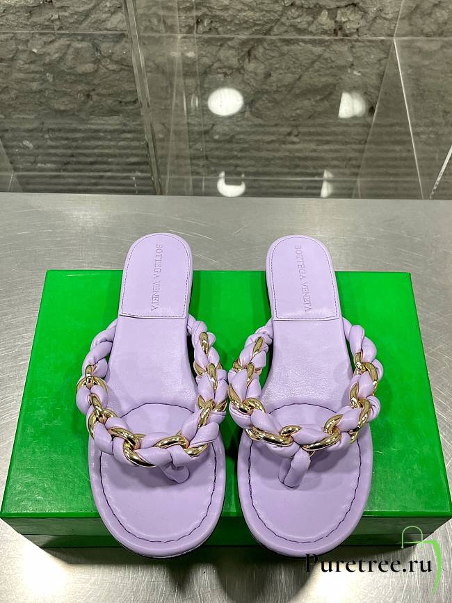 Bottega Veneta Dot Chain-braided Light Purple Leather Flat Sandals - 1