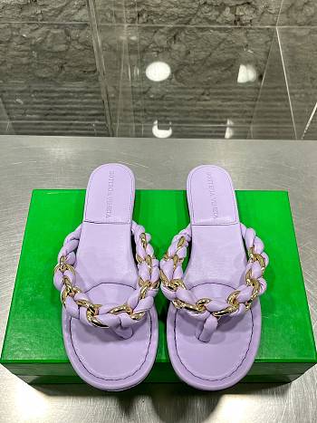 Bottega Veneta Dot Chain-braided Light Purple Leather Flat Sandals