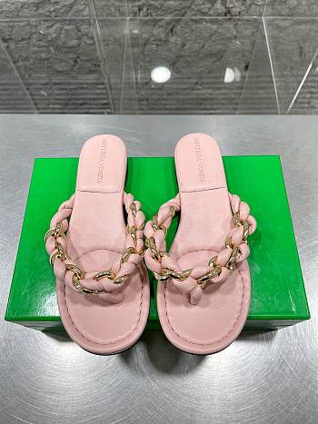 Bottega Veneta Dot Chain-braided Light Pink Leather Flat Sandals