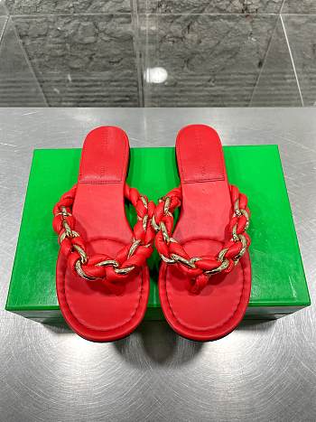 Bottega Veneta Dot Chain-braided Red Leather Flat Sandals