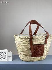 Loewe Inlay Basket Bag In Palm Leaf And Calfskin Natural/Brown - 3