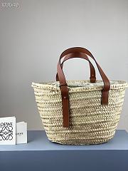 Loewe Inlay Basket Bag In Palm Leaf And Calfskin Natural/Brown - 4