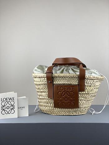 Loewe Small Inlay Basket Bag In Palm Leaf And Calfskin Natural/Brown