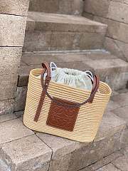 Loewe Small Square Basket Bag In Raffia And Calfskin Natural/Pecan - 6