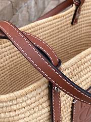 Loewe Small Square Basket Bag In Raffia And Calfskin Natural/Pecan - 3