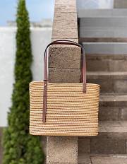 Loewe Small Square Basket Bag In Raffia And Calfskin Natural/Pecan - 4