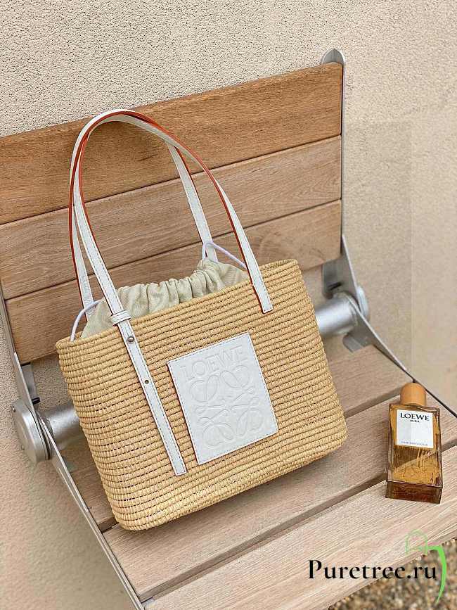Loewe Small Square Basket Bag In Raffia And Calfskin Natural/White - 1
