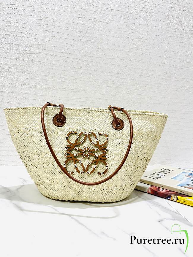 Loewe Small Anagram Basket Bag In Iraca Palm And Calfskin 38x17x13 cm - 1