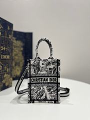 Dior Mini Book Tote Phone Bag White and Black Plan de Paris Embroidery - 1